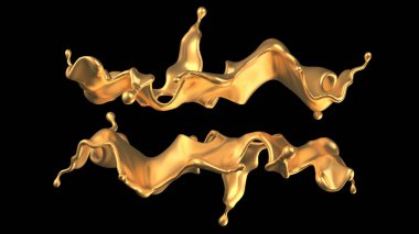 Şatafatlı altın bir sıvı sıçraması. 3d görüntüleme, 3d illüstrasyon.