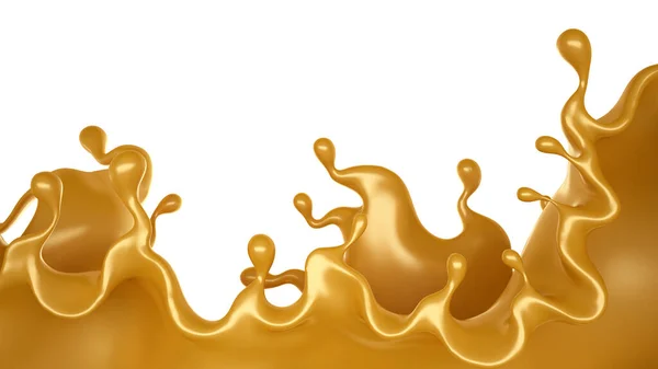 Salpicos Dourados Caramelo Sobre Fundo Branco Renderização Ilustração — Fotografia de Stock