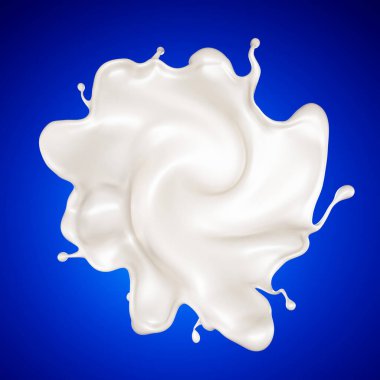 Mavi arka planda bir tutam süt. 3d görüntüleme, 3d illüstrasyon.