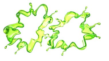 Şeffaf yeşil bir sıvı damlası. 3d görüntüleme, 3d illüstrasyon.