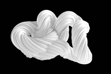 Siyah arkaplanda soyut beyaz şekil. 3d görüntüleme, 3d illüstrasyon.