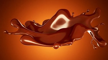 Kahverengi arka planda bir damla çikolata. 3d görüntüleme, 3d illüstrasyon.