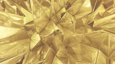 Sarı altın kristal arka plan ve üçgenler. 3d görüntüleme, 3d illüstrasyon.
