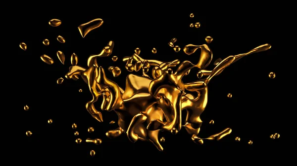 金のスプラッシュ 3Dレンダリング 3Dイラスト — ストック写真