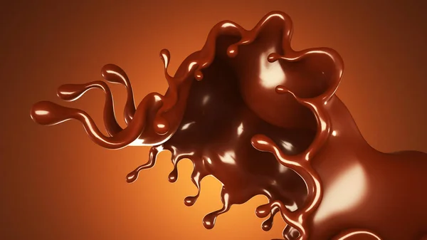 一片巧克力洒在棕色背景上 3D渲染 3D说明 — 图库照片