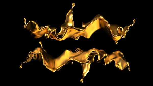 Lusso Spruzzata Oro Liquido Rendering Illustrazione — Foto Stock