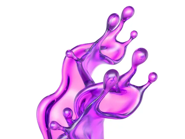 Сплеск Прозорої Фіолетової Рідини Білому Тлі Візуалізація Ілюстрація — стокове фото
