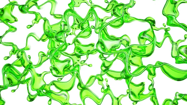 Schizzi Liquido Trasparente Colore Verde Uno Sfondo Bianco Rendering Illustrazione — Foto Stock