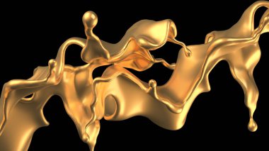 Şatafatlı altın bir sıvı sıçraması. 3d görüntüleme, 3d illüstrasyon.