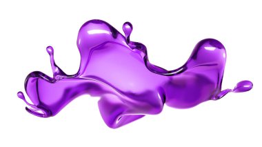 Beyaz arka planda mor rengin şeffaf sıvısı. 3d görüntüleme, 3d illüstrasyon.