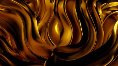Saten kumaşlı lüks altın arka plan. 3d görüntüleme, 3d illüstrasyon.
