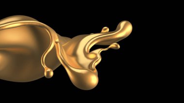Şatafatlı altın bir sıvı sıçraması. 3d görüntüleme, 3d illüstrasyon.