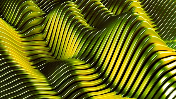 Fondo Metálico Verde Con Ondas Líneas Representación Ilustración — Foto de Stock