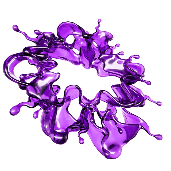 白い背景に紫色の透明な液体のスプラッシュ 3Dレンダリング 3Dイラスト — ストック写真