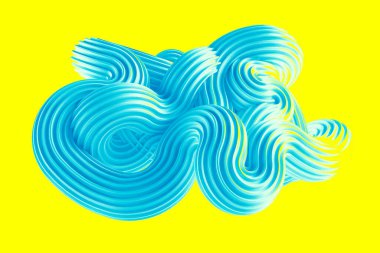 Sarı arka planda soyut turkuaz şekil. 3d görüntüleme, 3d illüstrasyon.