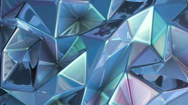 Mavi kristal arka plan ve üçgenler. 3d görüntüleme, 3d illüstrasyon.
