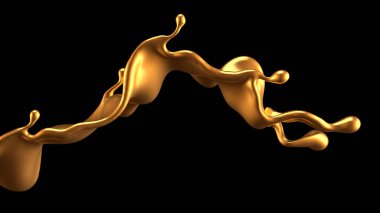 Altın kaplama sıvı siyah arka plan. 3d görüntüleme, 3d illüstrasyon.