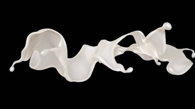Siyah arka planda bir damla süt. 3d görüntüleme, 3d illüstrasyon.