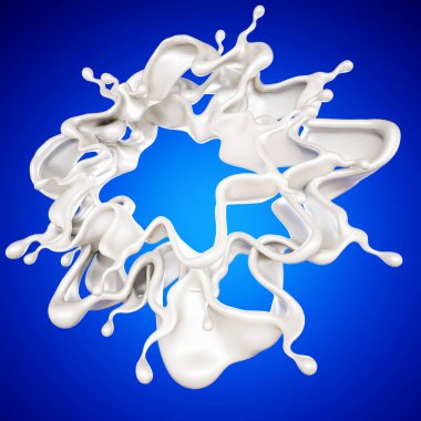 Mavi arka planda bir tutam süt. 3d görüntüleme, 3d illüstrasyon.