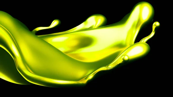 液体の豪華な黄金のスプラッシュ 3Dレンダリング 3Dイラスト — ストック写真
