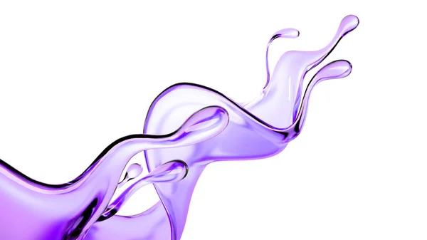 紫色の透明な液体のスプラッシュ 3Dレンダリング 3Dイラスト — ストック写真