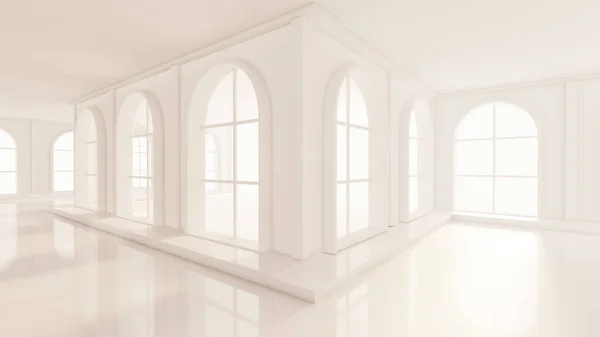 Luxus Fehér Üres Belső Tér Ablakokkal Renderelés Illusztráció — Stock Fotó