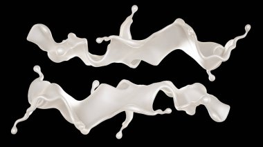 Siyah arka planda bir damla süt. 3d görüntüleme, 3d illüstrasyon.