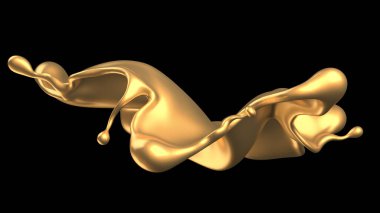 Şatafatlı altın bir sıvı sıçraması. 3d görüntüleme, 3d illüstrasyon.