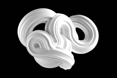 Siyah arkaplanda soyut beyaz şekil. 3d görüntüleme, 3d illüstrasyon.