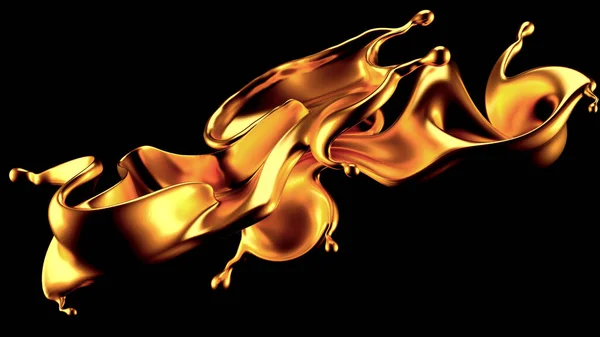 Altın Kaplama Sıvı Siyah Arka Plan Görüntüleme Illüstrasyon — Stok fotoğraf