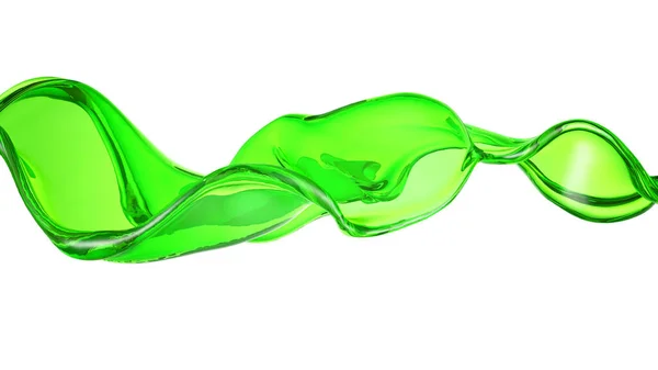 Splash Líquido Transparente Uma Cor Verde Fundo Branco Renderização Ilustração — Fotografia de Stock