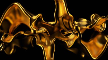 Şatafatlı altın bir sıvı sıçraması. 3d görüntüleme, 3d illüstrasyon.