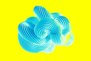 Sarı arka planda soyut turkuaz şekil. 3d görüntüleme, 3d illüstrasyon.