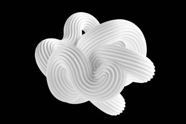 Siyah arkaplanda soyut beyaz şekil. 3d görüntüleme, 3d illüstrasyon.