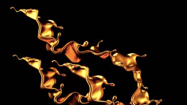 Altın kaplama sıvı siyah arka plan. 3d görüntüleme, 3d illüstrasyon.