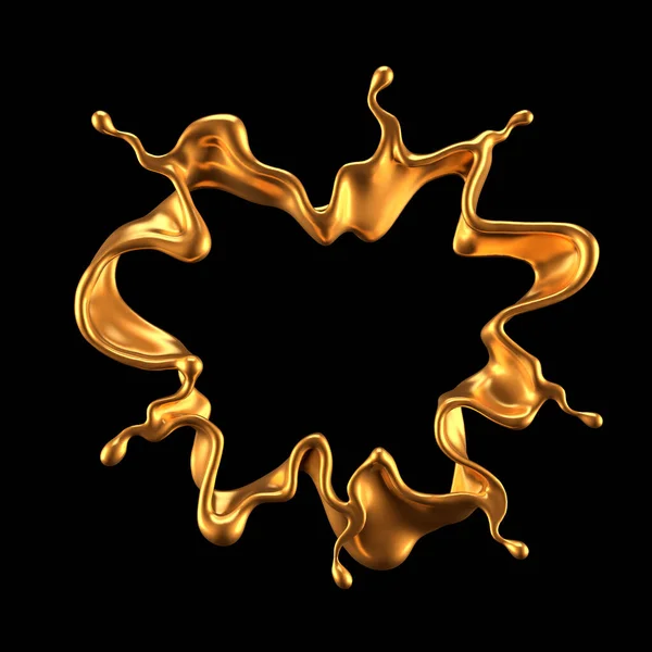 Gold Splash Liquid Black Background Rendering Illustration — Stock Photo, Image