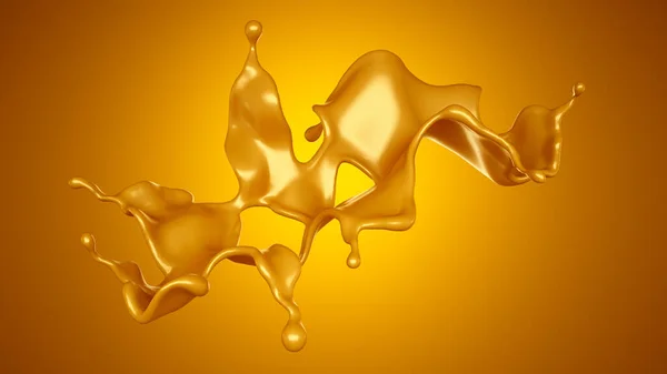 Golden Splash Van Karamel Een Gele Achtergrond Weergave Illustratie — Stockfoto