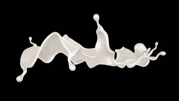 黒の背景にミルクのスプラッシュ 3Dレンダリング 3Dイラスト — ストック写真