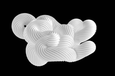 Siyah arkaplanda soyut beyaz şekil. 3d görüntüleme, 3d illüstrasyon.