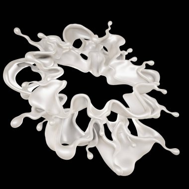 Siyah arka planda bir damla süt. 3d görüntüleme, 3d illüstrasyon.
