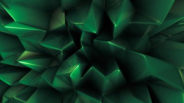 Üçgenli yeşil kristal arka plan. 3d görüntüleme, 3d illüstrasyon.