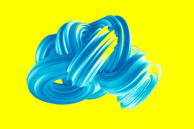 Sarı arka planda soyut turkuaz şekil. 3d görüntüleme, 3d illüstrasyon.