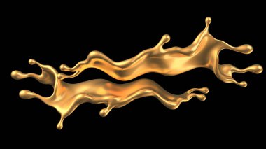 Şatafatlı altın bir sıvı sıçraması. 3d görüntüleme, 3d illüstrasyon.