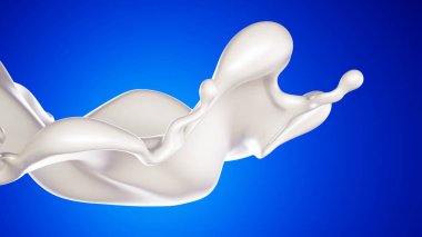 Mavi arka planda bir tutam süt. 3d görüntüleme, 3d illüstrasyon.