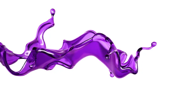 Una Spruzzata Liquido Trasparente Colore Viola Fondo Bianco Rendering Illustrazione — Foto Stock