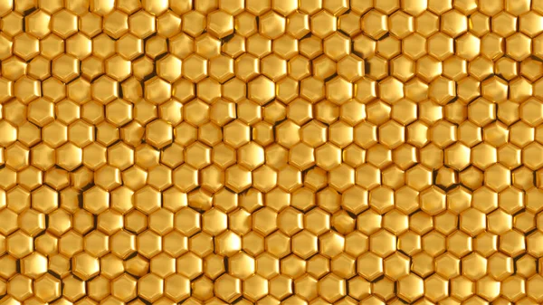 Fundo Geométrico Dourado Com Hexágonos Renderização Ilustração — Fotografia de Stock