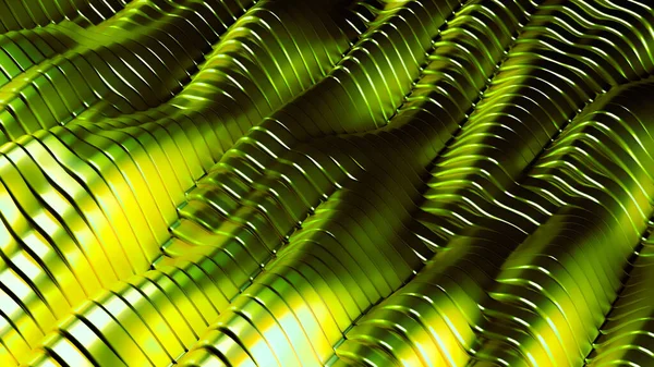 Groene Metallic Achtergrond Met Golven Lijnen Weergave Illustratie — Stockfoto