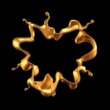 Altın kaplama sıvı siyah arka plan. 3d görüntüleme, 3d illüstrasyon.