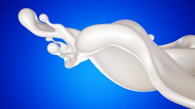 Mavi arka planda bir tutam süt. 3d görüntüleme, 3d illüstrasyon.