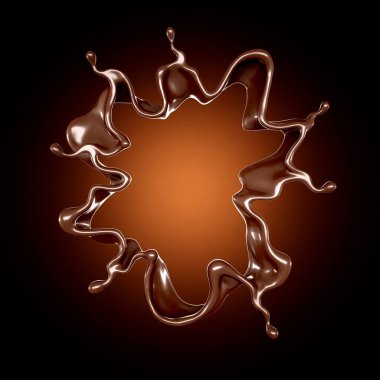 Kahverengi arka planda bir damla çikolata. 3d görüntüleme, 3d illüstrasyon.